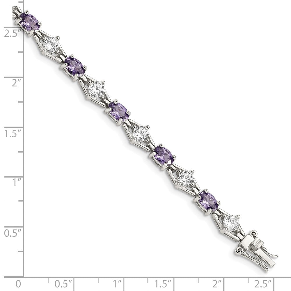 Sterling Silver Rhodium-plated Purple and Clear CZ Bracelet QX224CZ