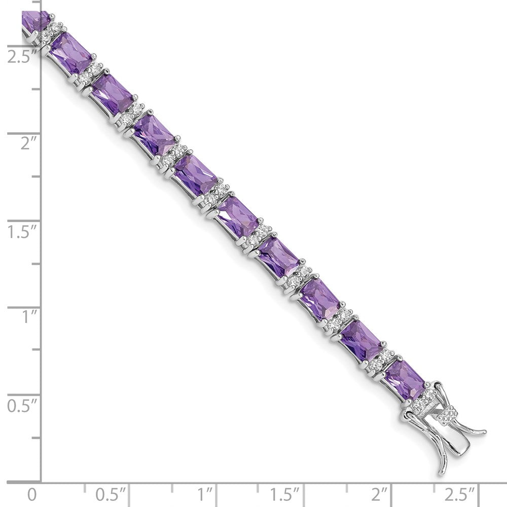 Sterling Silver Rhodium-plated Purple and Clear CZ Bracelet QX225CZ
