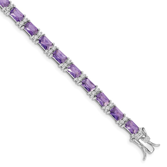 Sterling Silver Rhodium-plated Purple and Clear CZ Bracelet QX225CZ
