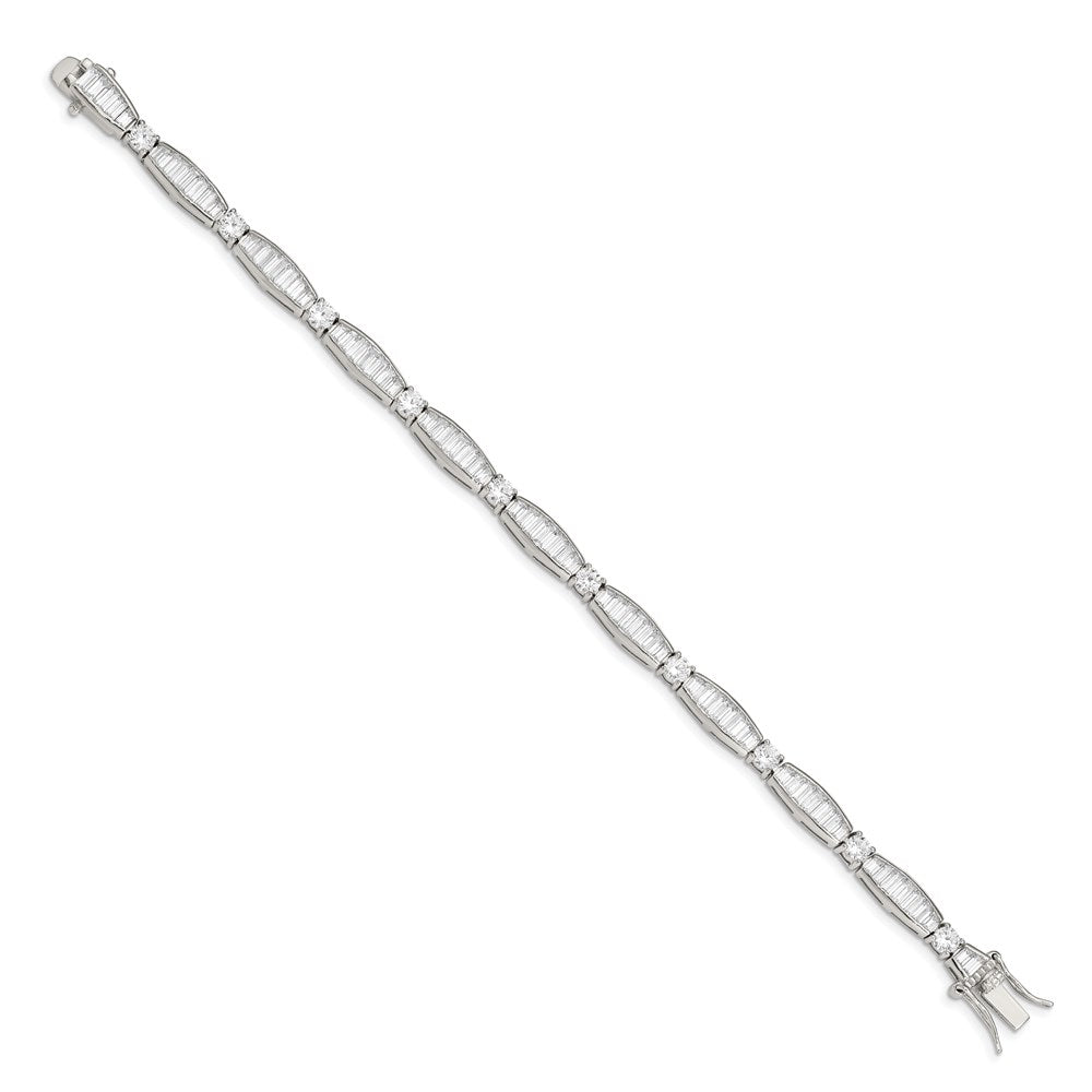 Sterling Silver Rhodium-plated Baguette and Round CZ Bracelet QX400CZ