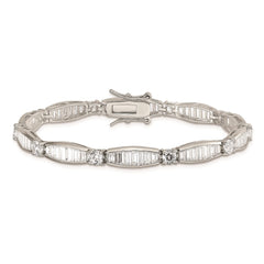 Sterling Silver Rhodium-plated Baguette and Round CZ Bracelet QX400CZ