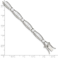 Sterling Silver Rhodium-plated Baguette and Round CZ Bracelet QX400CZ