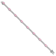 Sterling Silver Rhodium-plated 7inch Pink and Clear CZ Bracelet QX422CZ