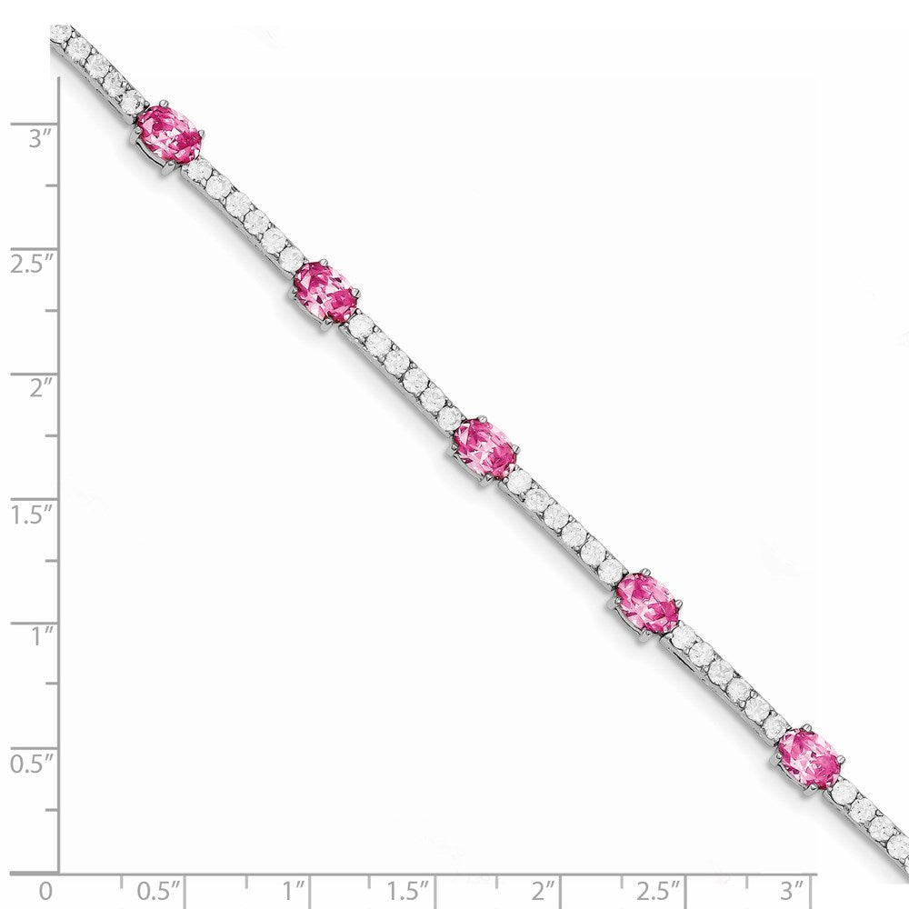 Sterling Silver Rhodium-plated 7inch Pink and Clear CZ Bracelet QX422CZ
