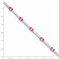 Sterling Silver Rhodium-plated 7inch Pink and Clear CZ Bracelet QX422CZ