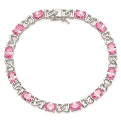 Sterling Silver Rhodium-plated 7inch Pink CZ Bracelet QX423CZ