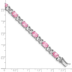 Sterling Silver Rhodium-plated 7inch Pink CZ Bracelet QX423CZ