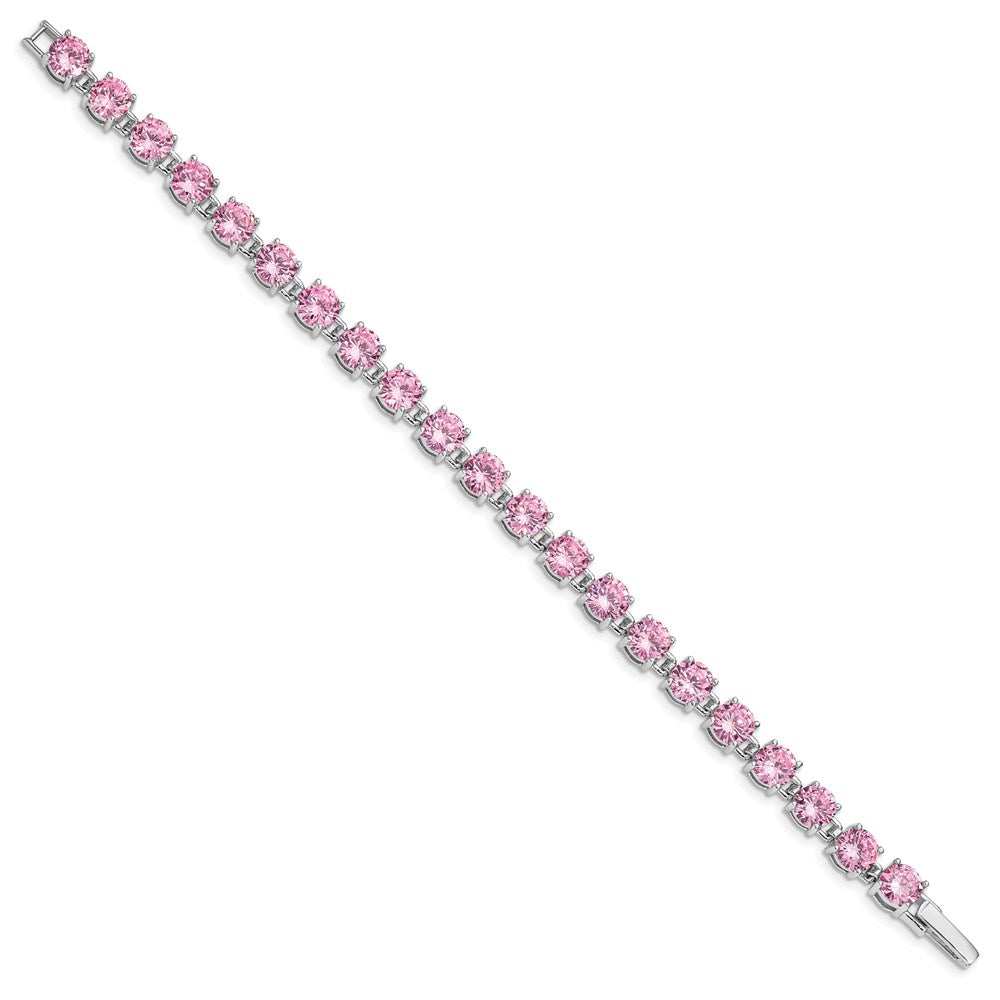 Sterling Silver Rhodium Plated Pink CZ 7 inch Tennis Bracelet QX424CZ