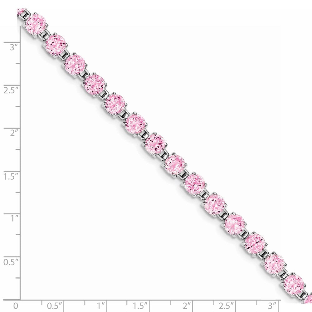 Sterling Silver Rhodium Plated Pink CZ 7 inch Tennis Bracelet QX424CZ