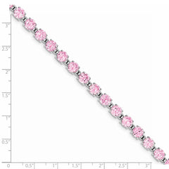 Sterling Silver Rhodium Plated Pink CZ 7 inch Tennis Bracelet QX424CZ