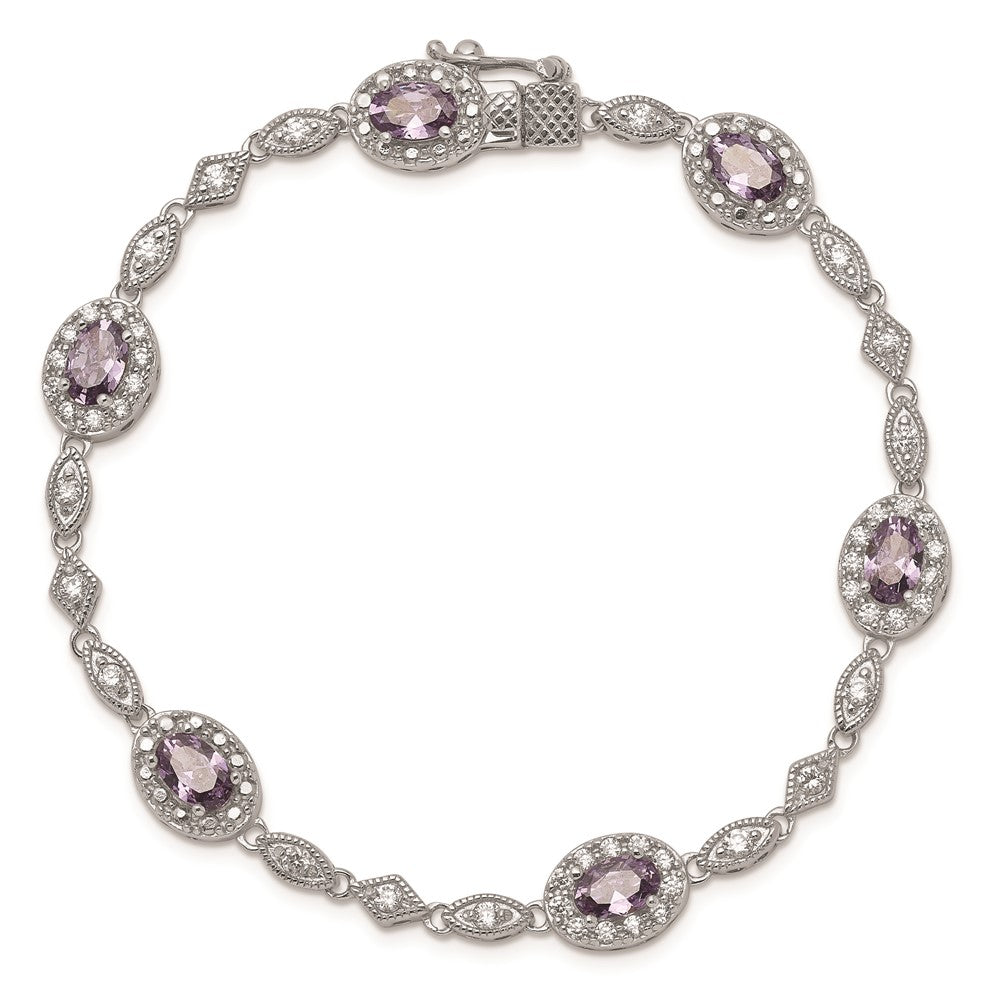 Sterling Silver Rhodium-plated Purple and Clear CZ Bracelet QX433CZ