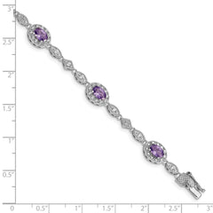 Sterling Silver Rhodium-plated Purple and Clear CZ Bracelet QX433CZ