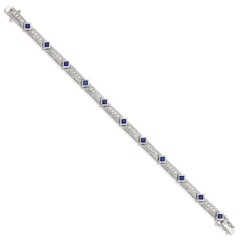 Sterling Silver Rhodium-plated Blue Glass and CZ 7.25 inch Bracelet QX436CZ