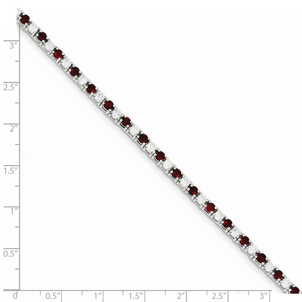 Sterling Silver Rhodium-plated Red Glass and CZ 7 inch Bracelet QX439CZ