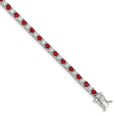 Sterling Silver Rhodium-plated Red Glass and CZ 7 inch Bracelet QX439CZ