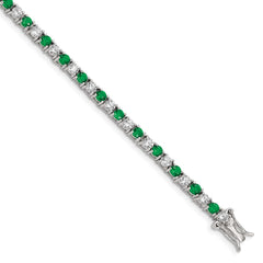 Sterling Silver Rhodium-plated Green Glass and CZ 7 inch Bracelet QX440CZ