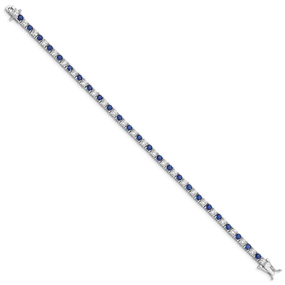Sterling Silver Rhodium-plated Blue Glass and CZ 7 inch Bracelet QX441CZ