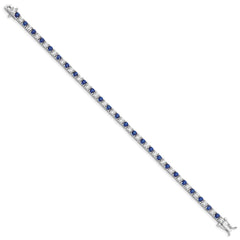 Sterling Silver Rhodium-plated Blue Glass and CZ 7 inch Bracelet QX441CZ