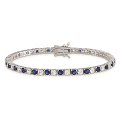 Sterling Silver Rhodium-plated Blue Glass and CZ 7 inch Bracelet QX441CZ