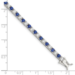 Sterling Silver Rhodium-plated Blue Glass and CZ 7 inch Bracelet QX441CZ