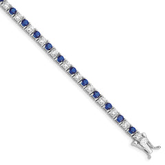 Sterling Silver Rhodium-plated Blue Glass and CZ 7 inch Bracelet QX441CZ