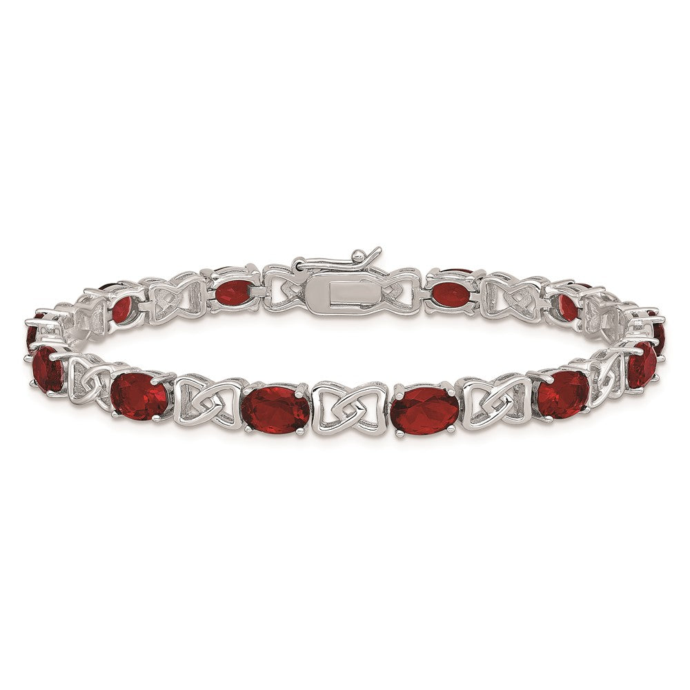 Sterling Silver Rhodium Plated 7inch Red CZ Bracelet QX450CZ