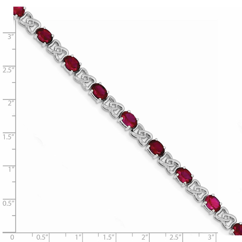 Sterling Silver Rhodium Plated 7inch Red CZ Bracelet QX450CZ