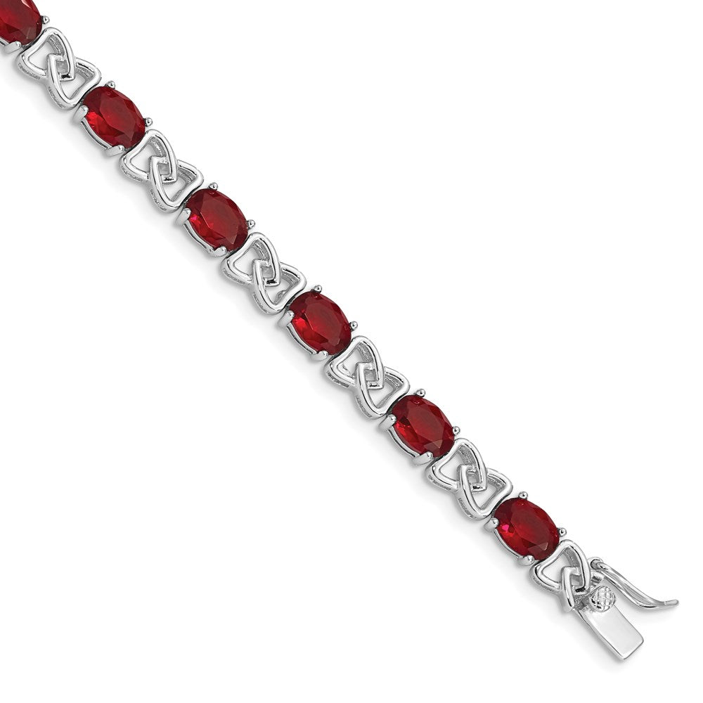 Sterling Silver Rhodium Plated 7inch Red CZ Bracelet QX450CZ
