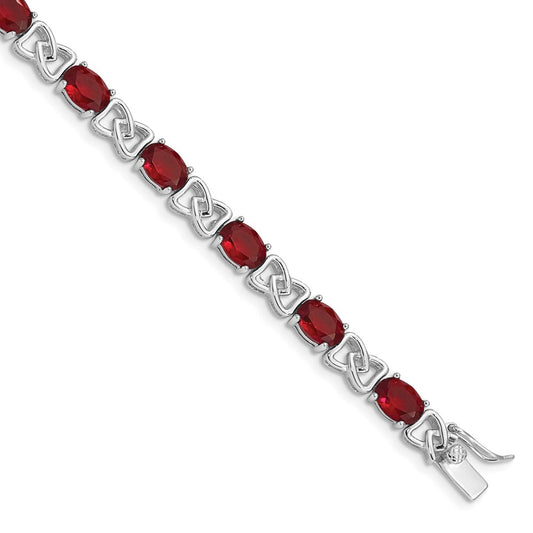 Sterling Silver Rhodium Plated 7inch Red CZ Bracelet QX450CZ