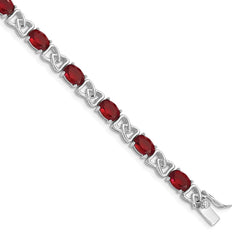 Sterling Silver Rhodium Plated 7inch Red CZ Bracelet QX450CZ