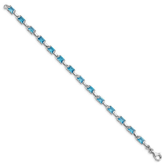 Sterling Silver Rhodium-plated Rectangular Blue Topaz Bracelet QX457BT