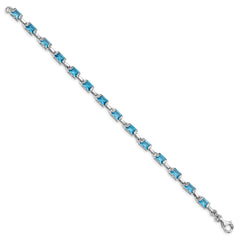 Sterling Silver Rhodium-plated Rectangular Blue Topaz Bracelet QX457BT