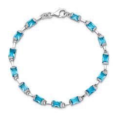 Sterling Silver Rhodium-plated Rectangular Blue Topaz Bracelet QX457BT