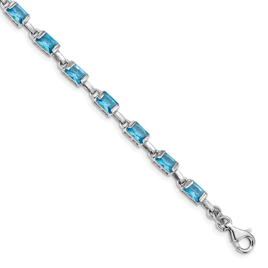 Sterling Silver Rhodium-plated Rectangular Blue Topaz Bracelet QX457BT