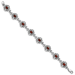 Sterling Silver Rhodium Plated Antiqued Garnet Bracelet QX469GA
