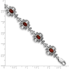 Sterling Silver Rhodium Plated Antiqued Garnet Bracelet QX469GA