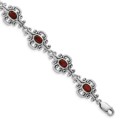 Sterling Silver Rhodium Plated Antiqued Garnet Bracelet QX469GA