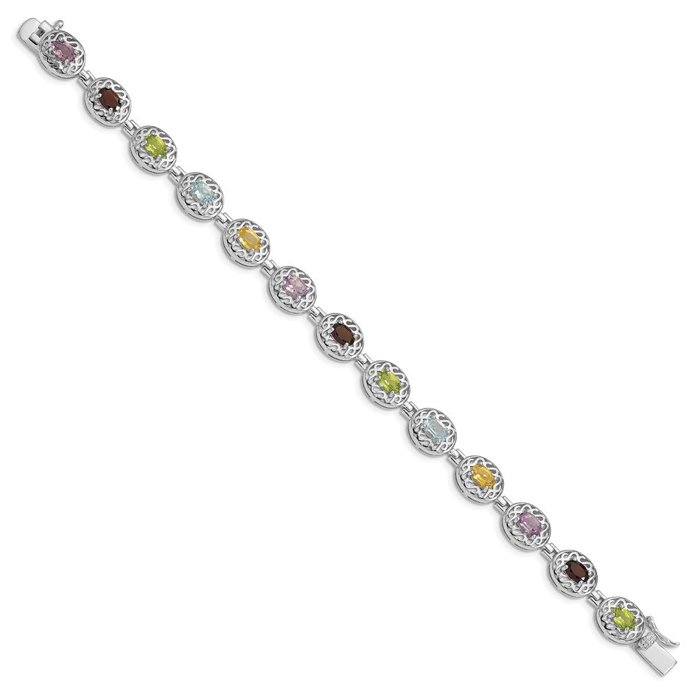 Sterling Silver Rhodium Plated Multi-gemstone 7.5inch Bracelet QX473RB