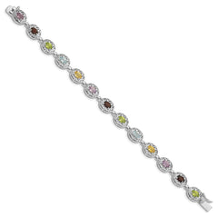 Sterling Silver Rhodium Plated Multi-gemstone 7.5inch Bracelet QX473RB
