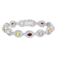 Sterling Silver Rhodium Plated Multi-gemstone 7.5inch Bracelet QX473RB