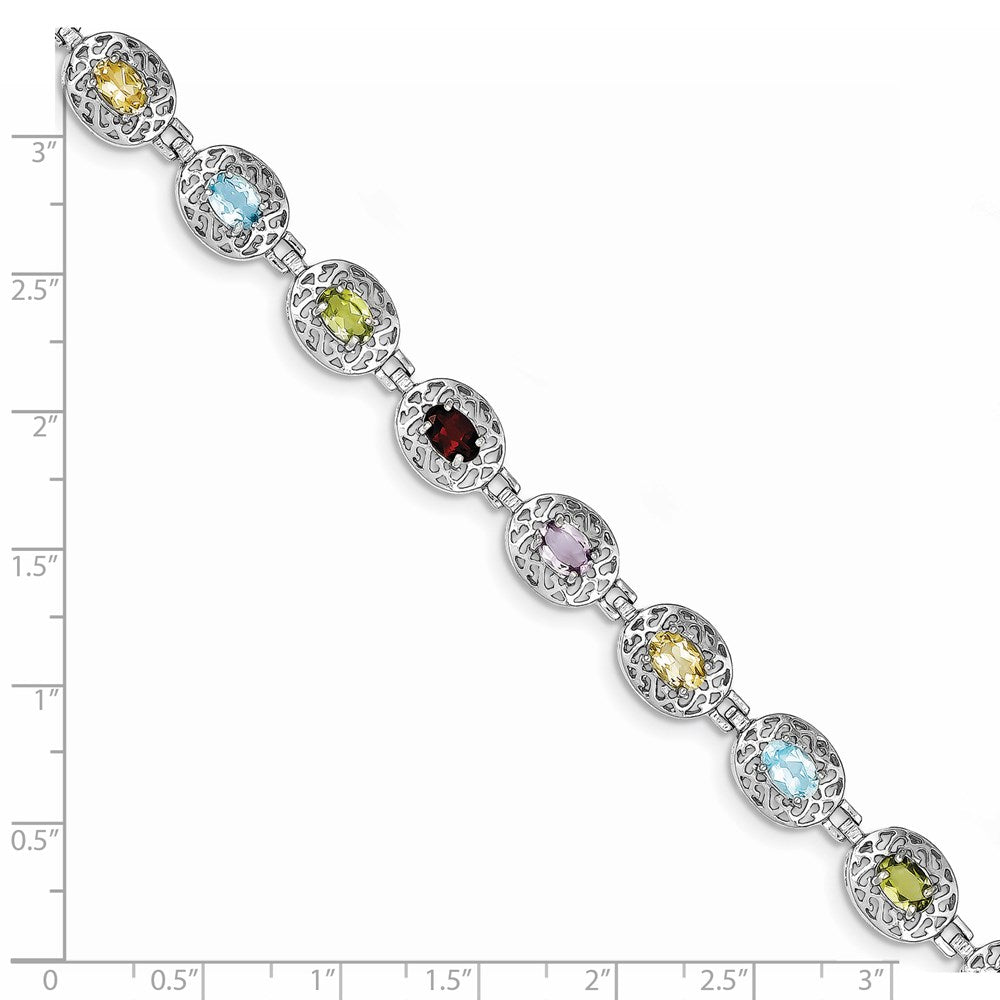 Sterling Silver Rhodium Plated Multi-gemstone 7.5inch Bracelet QX473RB