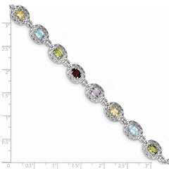 Sterling Silver Rhodium Plated Multi-gemstone 7.5inch Bracelet QX473RB
