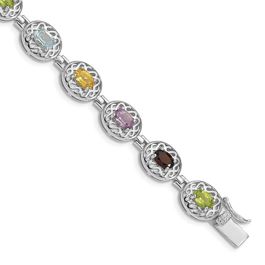 Sterling Silver Rhodium Plated Multi-gemstone 7.5inch Bracelet QX473RB