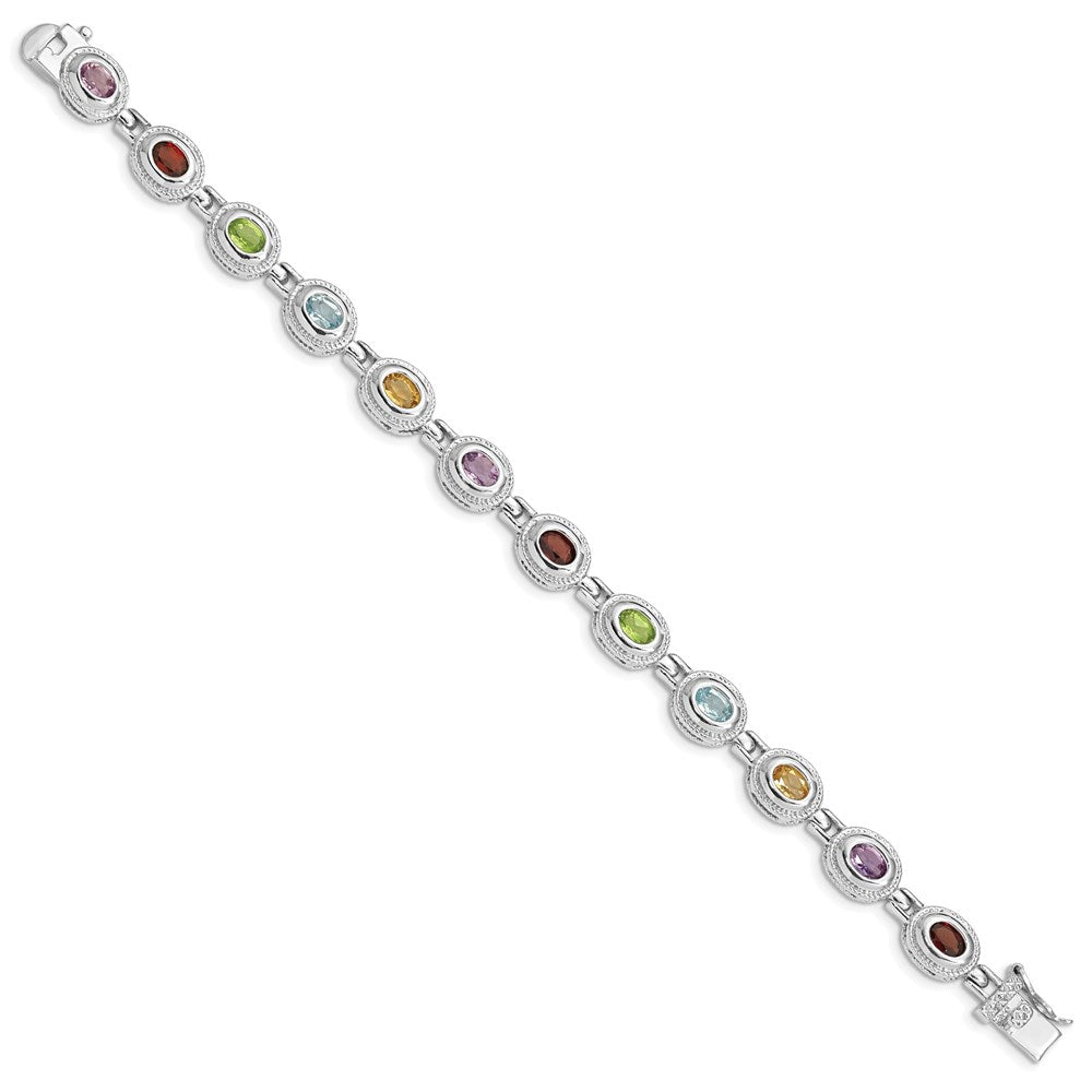 Sterling Silver Rhod-pltd 7inch Rainbow Multi-gemstone Bracelet QX474RB