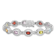 Sterling Silver Rhod-pltd 7inch Rainbow Multi-gemstone Bracelet QX474RB