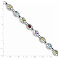 Sterling Silver Rhod-pltd 7inch Rainbow Multi-gemstone Bracelet QX474RB