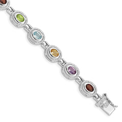 Sterling Silver Rhod-pltd 7inch Rainbow Multi-gemstone Bracelet QX474RB