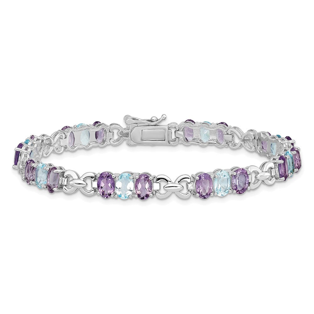 Sterling Silver Rhodium-plated Amethyst and Blue Topaz Bracelet QX478AM