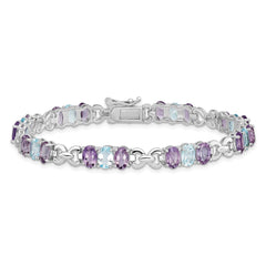 Sterling Silver Rhodium-plated Amethyst and Blue Topaz Bracelet QX478AM