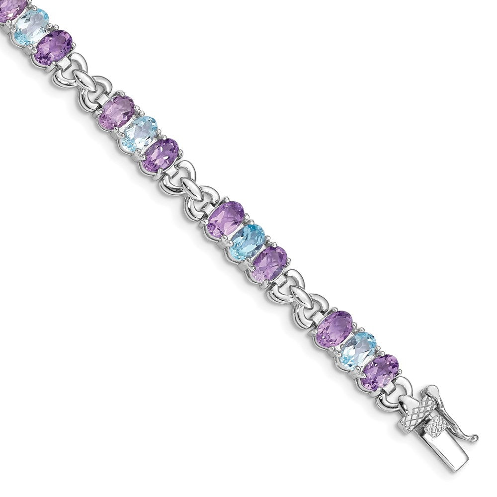 Sterling Silver Rhodium-plated Amethyst and Blue Topaz Bracelet QX478AM